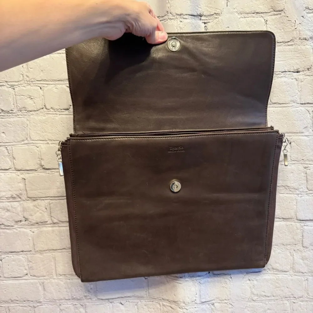 Tignanello Brown Leather Laptop Portfolio Briefcase Bag Unisex, envelope style